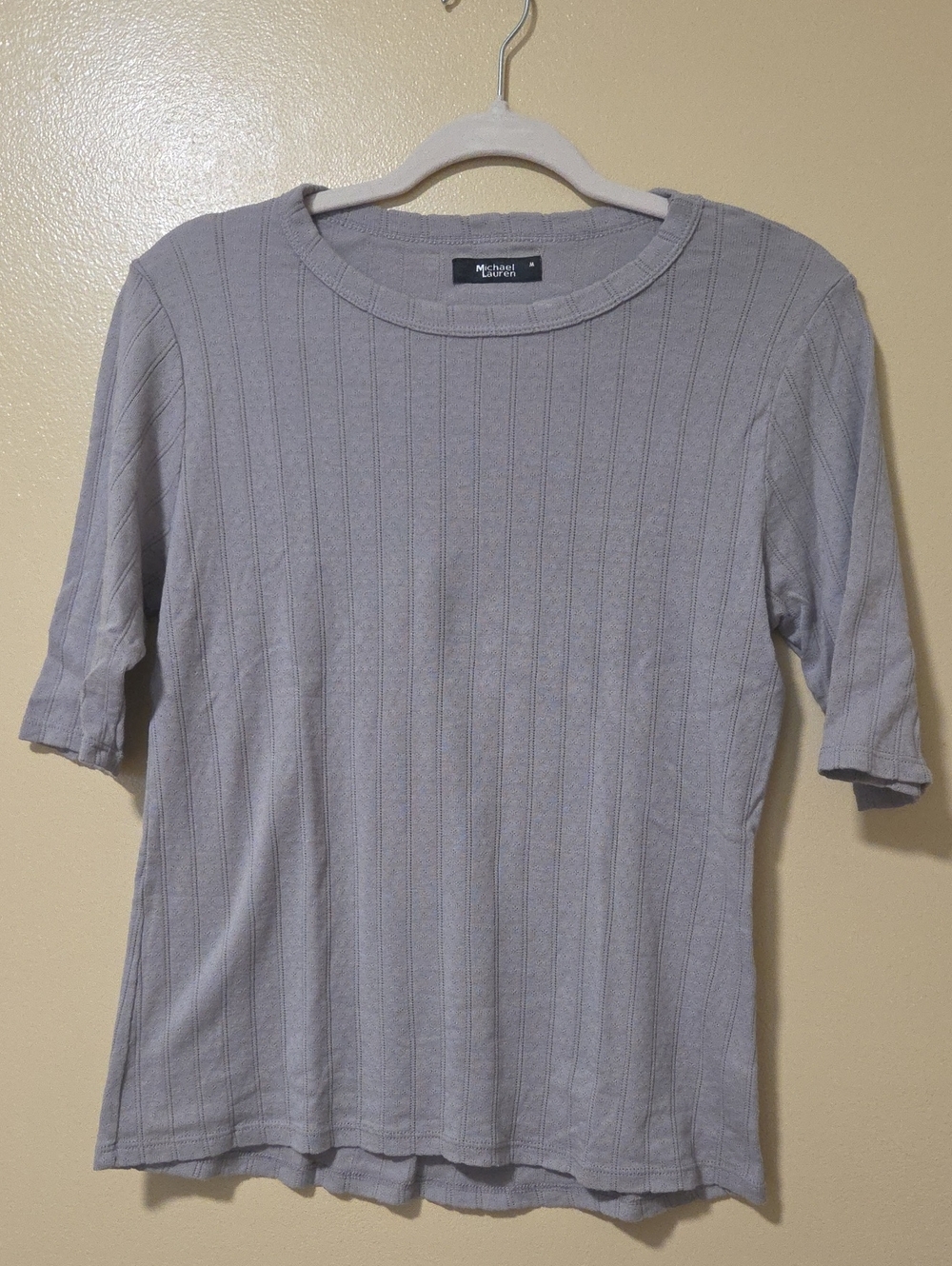 Michael Lauren Light Gray Ribbed Short Sleeve Tee
